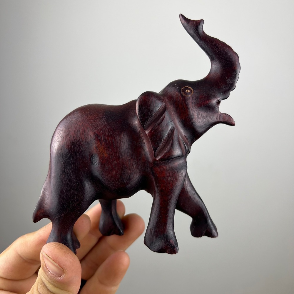 Unbranded‎ African Elephant Hand Carved Wood Figurine Dark Brown Excellent Art